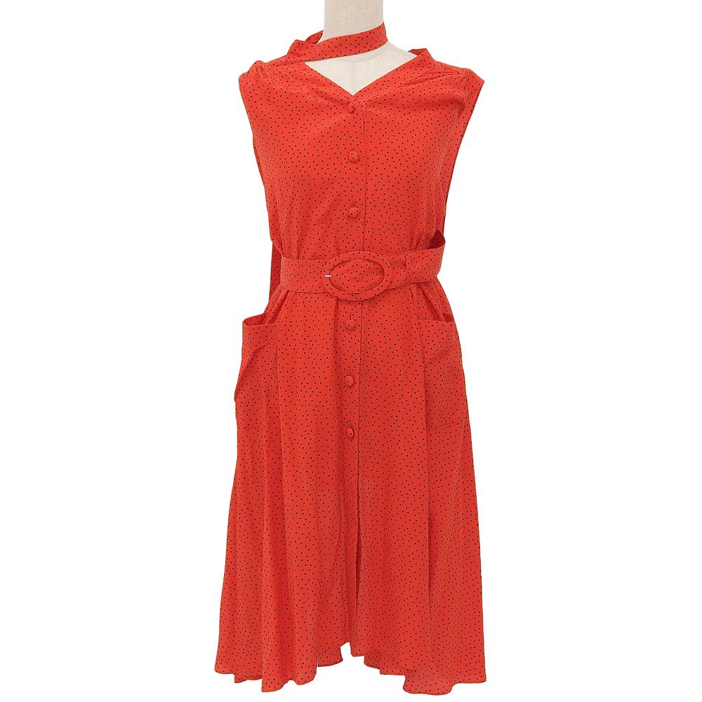 Balenciaga Silk 100% Belted Dot Sleeveless Dress