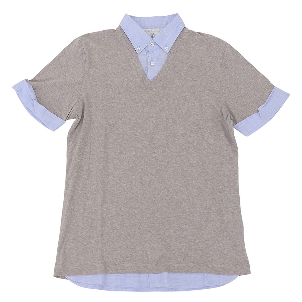 Brunello Cucinelli Polo Shirt Top Light Blue Gray