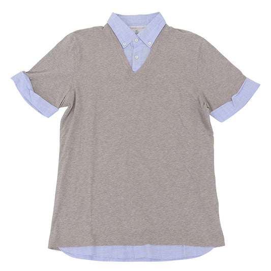 Brunello Cucinelli Polo Shirt Top Light Blue Gray