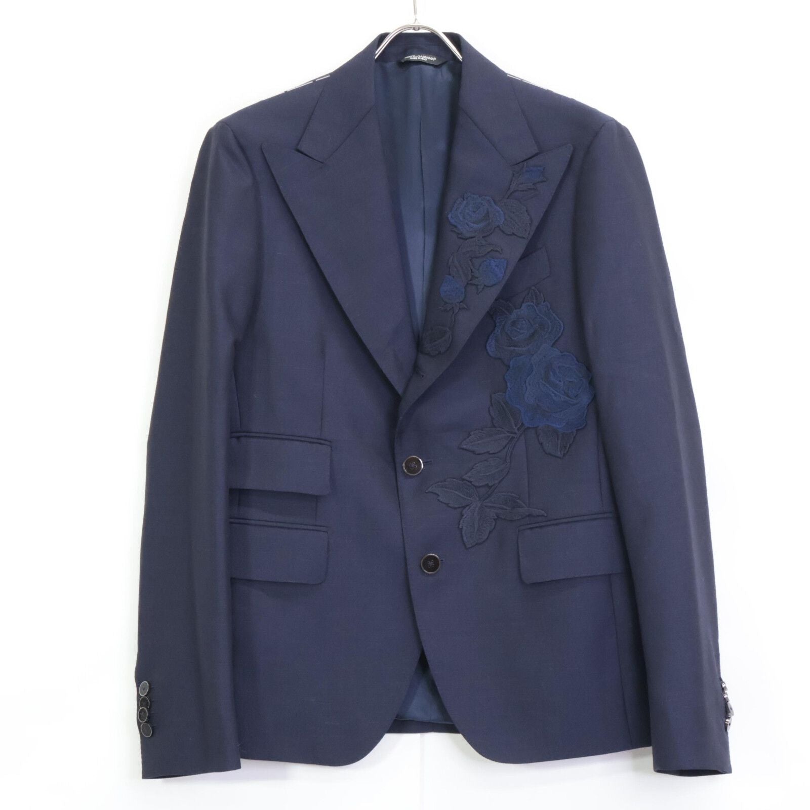 Dolce & Gabbana Navy Flower Embroidery 3 Steps Button Jacket 48
