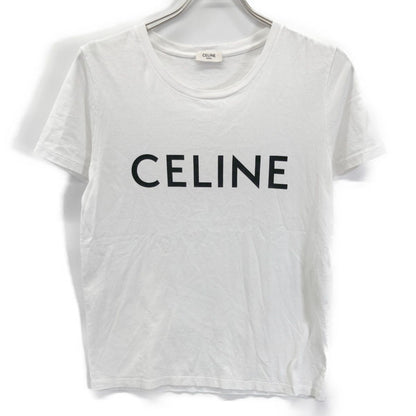 Celine White Cotton Logo Print T-Shirt