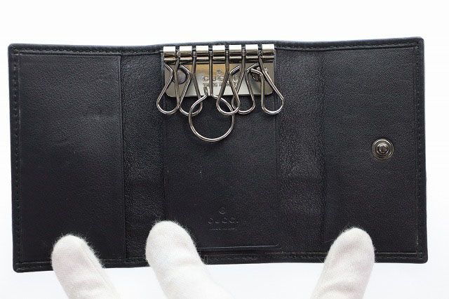 Gucci Key Case 6 Rows GG Guccissima Leather Sherry Line Black Key Holder — view 6