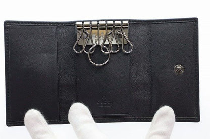 Gucci Key Case 6 Rows GG Guccissima Leather Sherry Line Black Key Holder — view 6