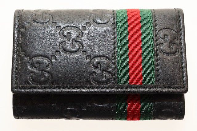 Gucci Key Case 6 Rows GG Guccissima Leather Sherry Line Black Key Holder