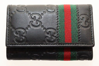 Gucci Key Case 6 Rows GG Guccissima Leather Sherry Line Black Key Holder
