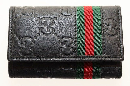 Gucci Key Case 6 Rows GG Guccissima Leather Sherry Line Black Key Holder