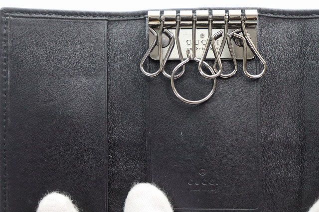 Gucci Key Case 6 Rows GG Guccissima Leather Sherry Line Black Key Holder — view 7