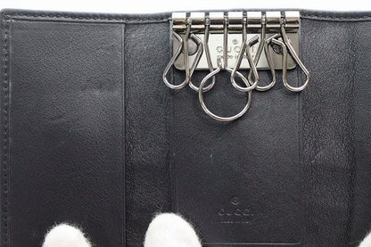 Gucci Key Case 6 Rows GG Guccissima Leather Sherry Line Black Key Holder — view 7