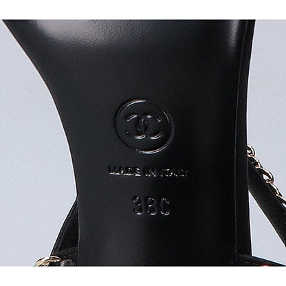 Chanel Imitation Pearl Chain Satin Ankle Strap Lambskin Sandals 38c — view 7