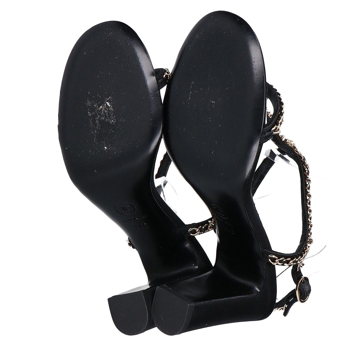 Chanel Imitation Pearl Chain Satin Ankle Strap Lambskin Sandals 38c — view 6
