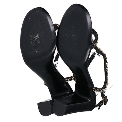 Chanel Imitation Pearl Chain Satin Ankle Strap Lambskin Sandals 38c — view 6
