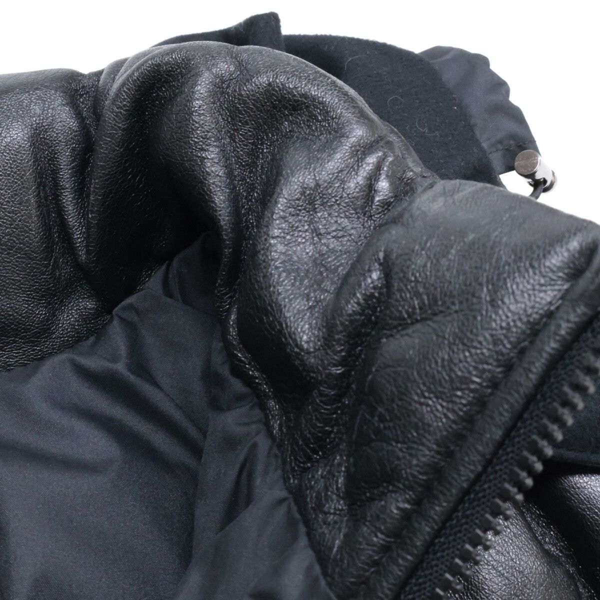 Moncler Brown Tag Leather Hooded Down Hoodie — view 9