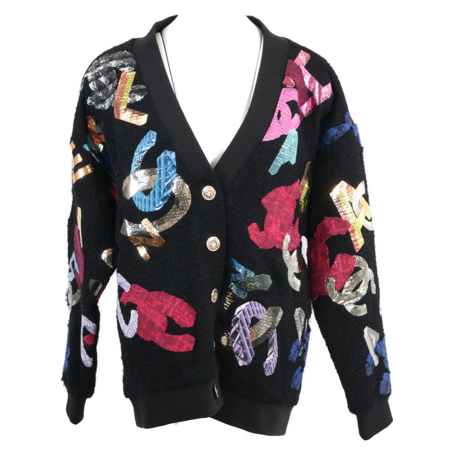 Chanel CC Logo Multi Patch Tweed Contrast Sweatshirt