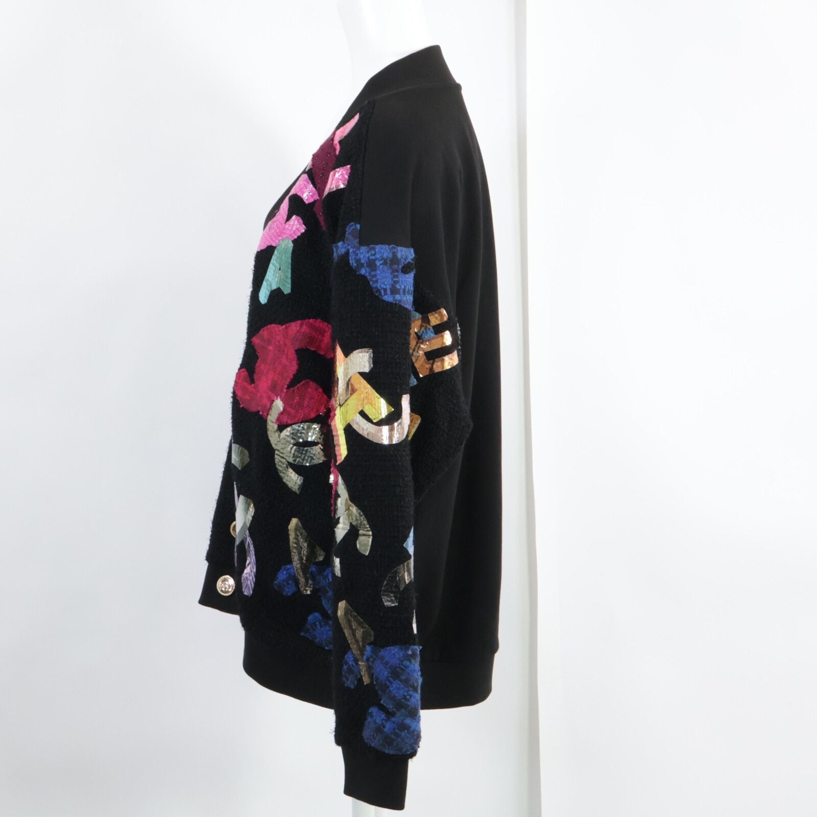 Chanel CC Logo Multi Patch Tweed Contrast Sweatshirt — view 3