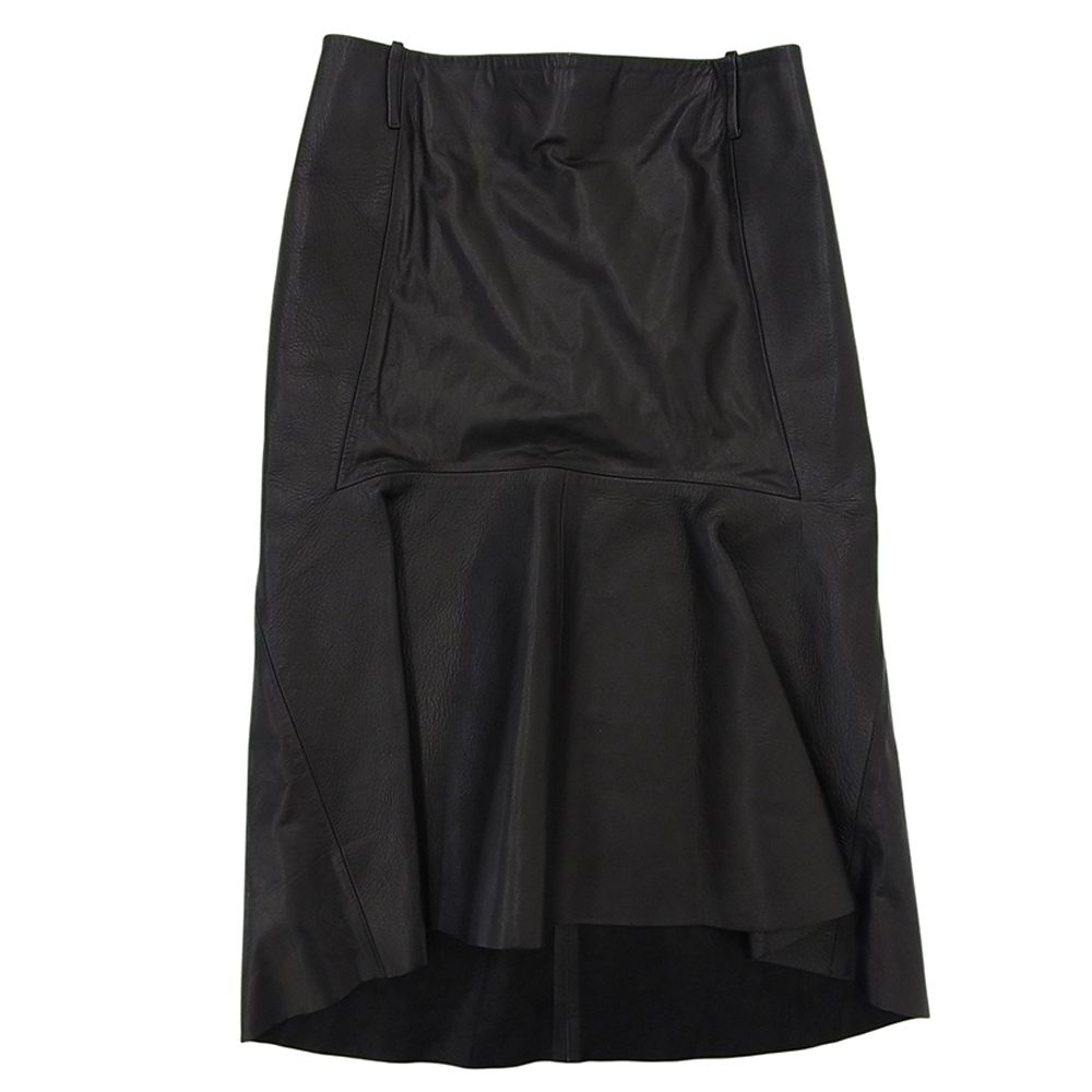 Balenciaga Calf Leather Flare Skirt Black