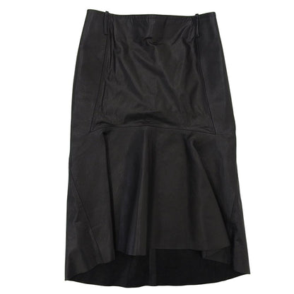 Balenciaga Calf Leather Flare Skirt Black