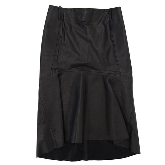 Balenciaga Calf Leather Flare Skirt Black