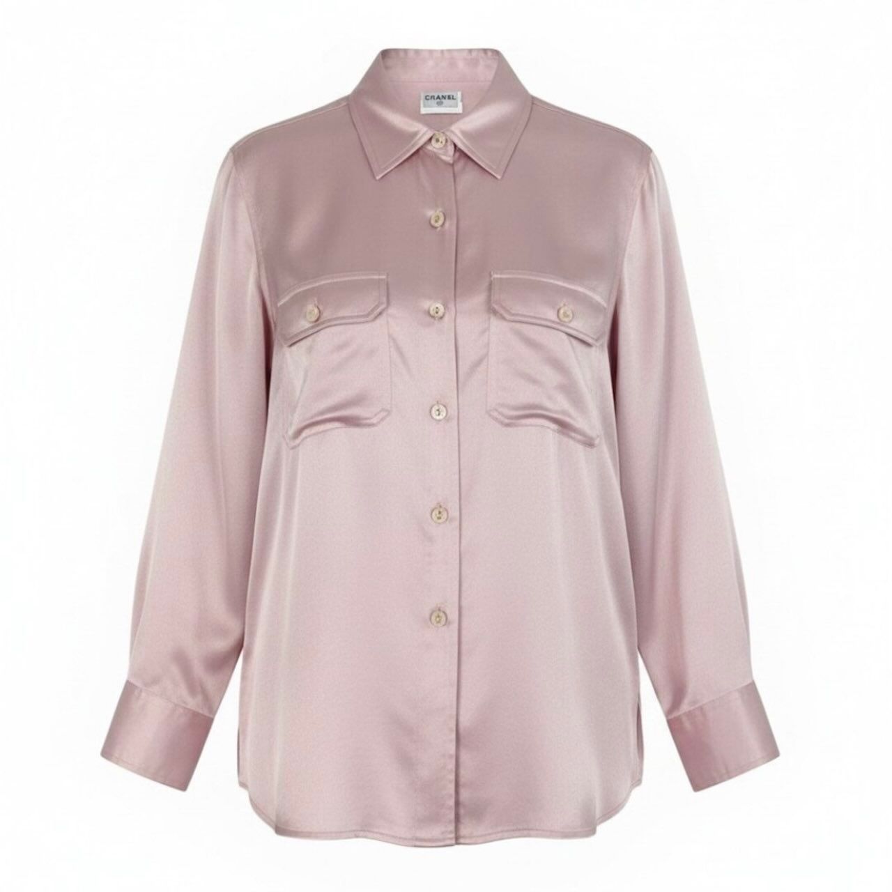 Chanel Vintage CC Logo Button Silk Shirt Blouse