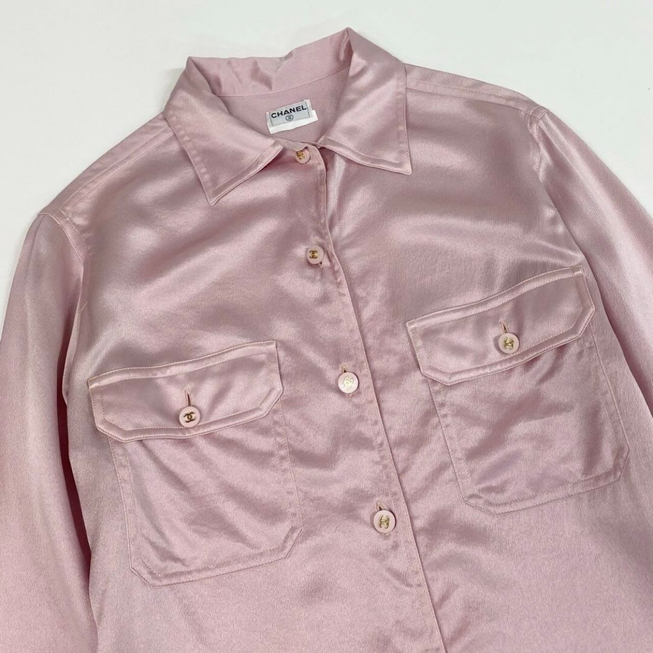 Chanel Vintage CC Logo Button Silk Shirt Blouse — view 4