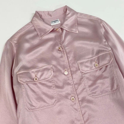 Chanel Vintage CC Logo Button Silk Shirt Blouse — view 4