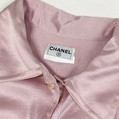 Chanel Vintage CC Logo Button Silk Shirt Blouse — view 6
