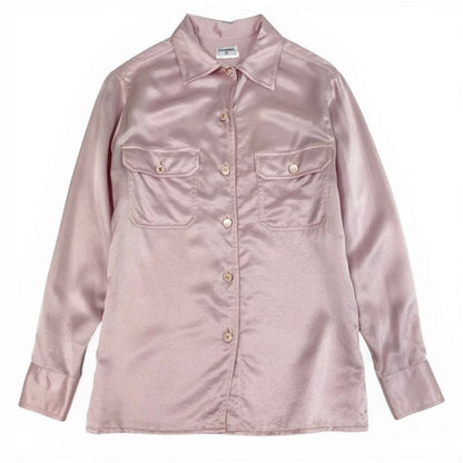 Chanel Vintage CC Logo Button Silk Shirt Blouse — view 2