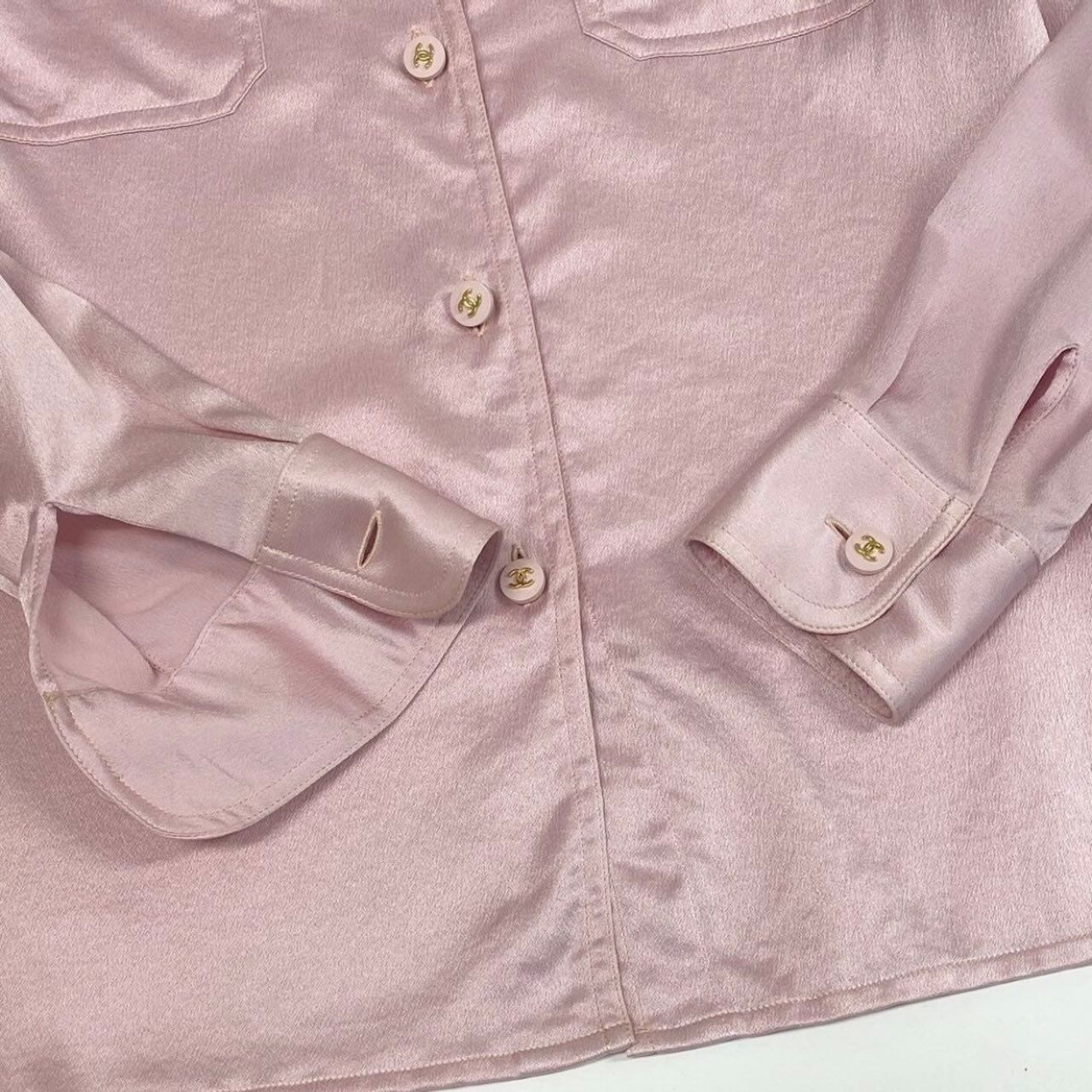 Chanel Vintage CC Logo Button Silk Shirt Blouse — view 5