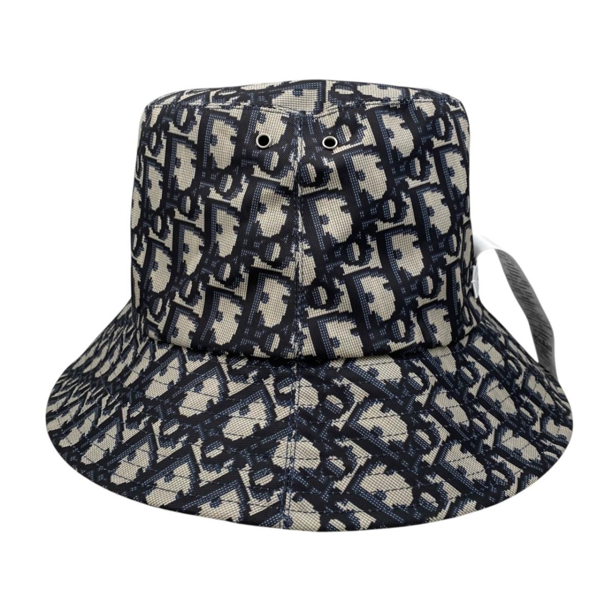 Dior Hat Bucket Hat Teddy-d Reversible Bob Hat 56 Oblique Logo Navy Blue — view 5
