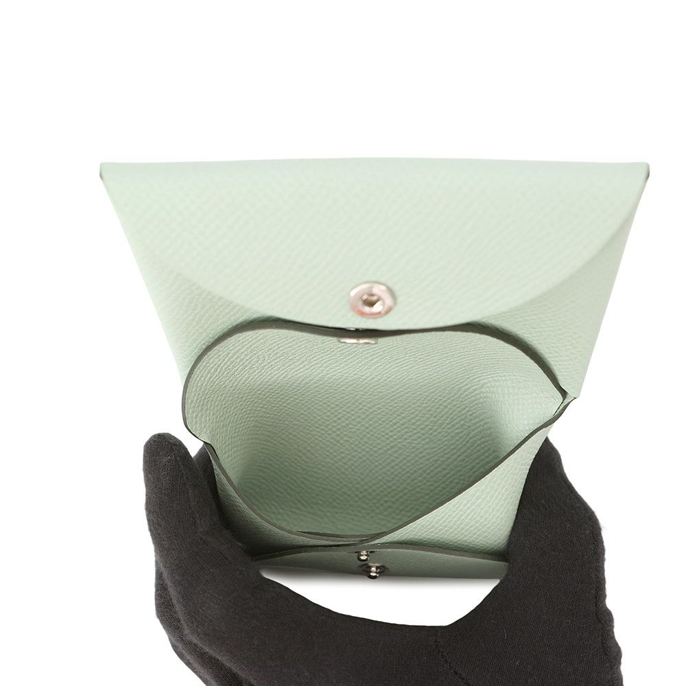 Hermes Coin Case Calvi Duo Vert Fizz Silver Epsom — view 5