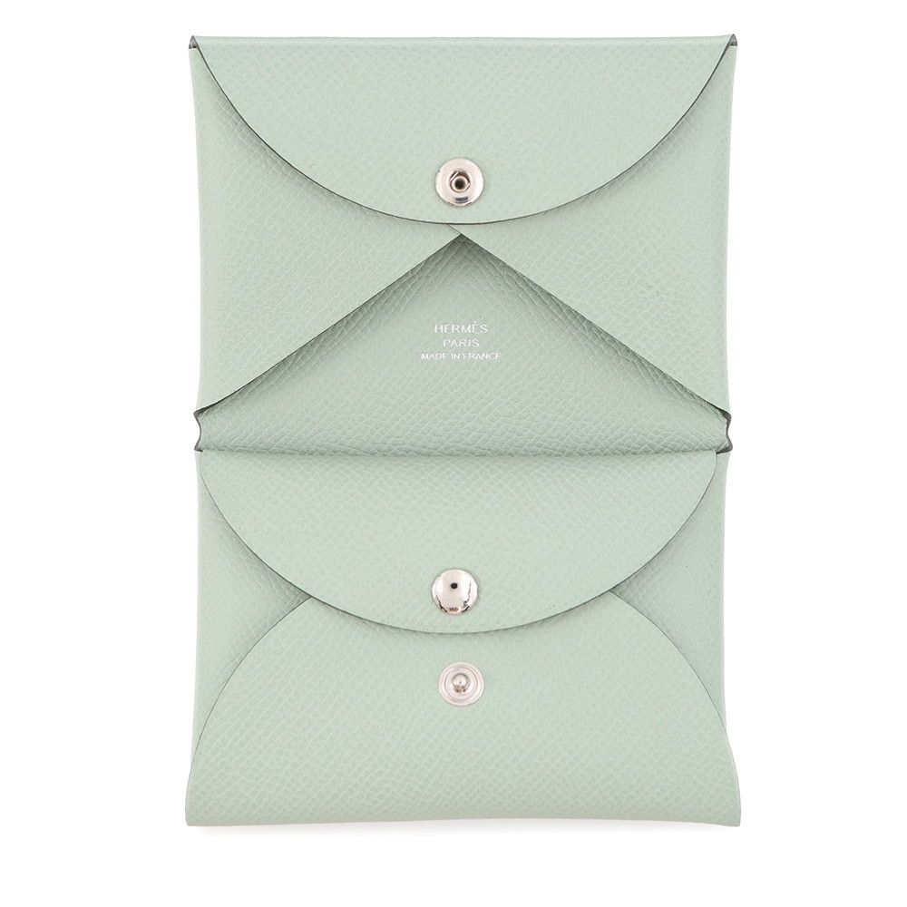 Hermes Coin Case Calvi Duo Vert Fizz Silver Epsom — view 4
