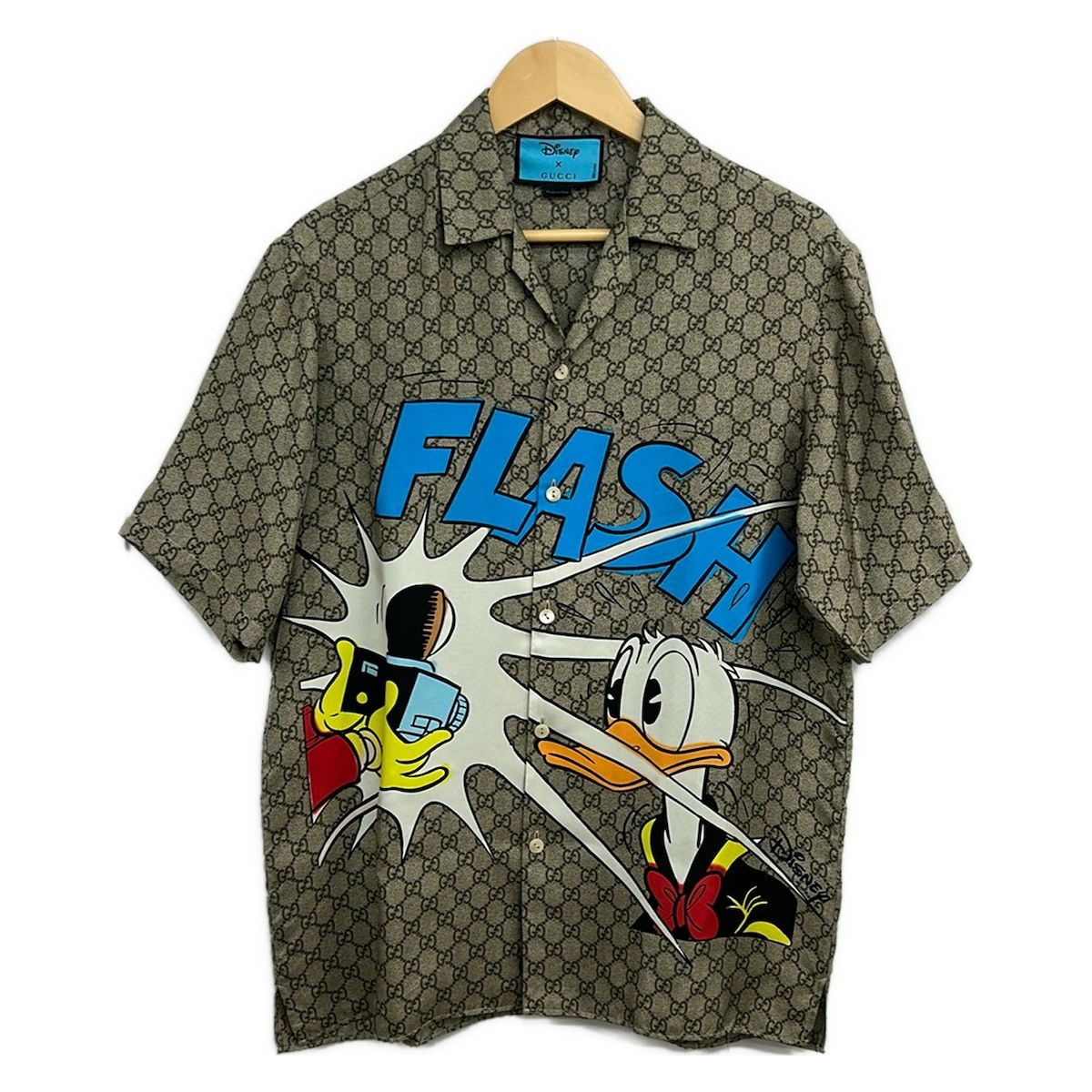 Gucci Short Sleeve Shirt 42 XS Beige Multi Silk Disney Donald