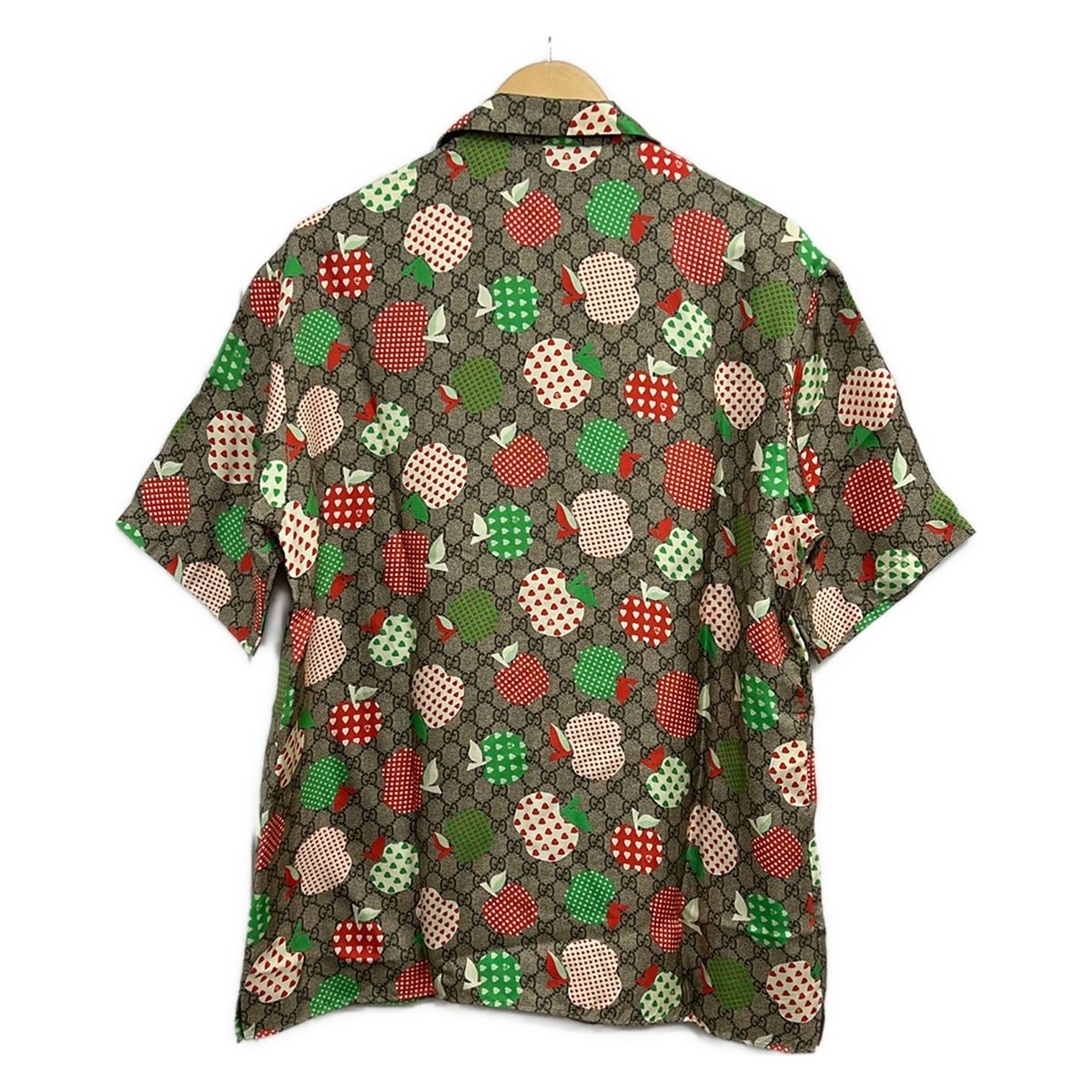Gucci Short Sleeve Shirt 46 S Beige Multi Silk Apple Pattern — view 2