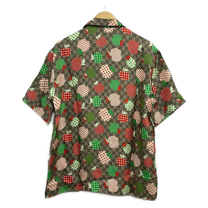 Gucci Short Sleeve Shirt 46 S Beige Multi Silk Apple Pattern — view 2