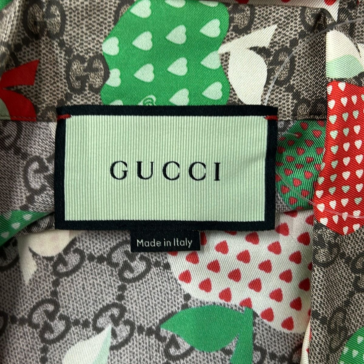 Gucci Short Sleeve Shirt 46 S Beige Multi Silk Apple Pattern — view 3
