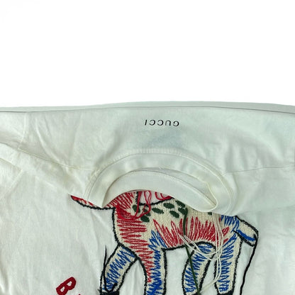 Gucci Short Sleeve T-Shirt M Ivory Red Multi Crew Neck Embroidery Fawn — view 7