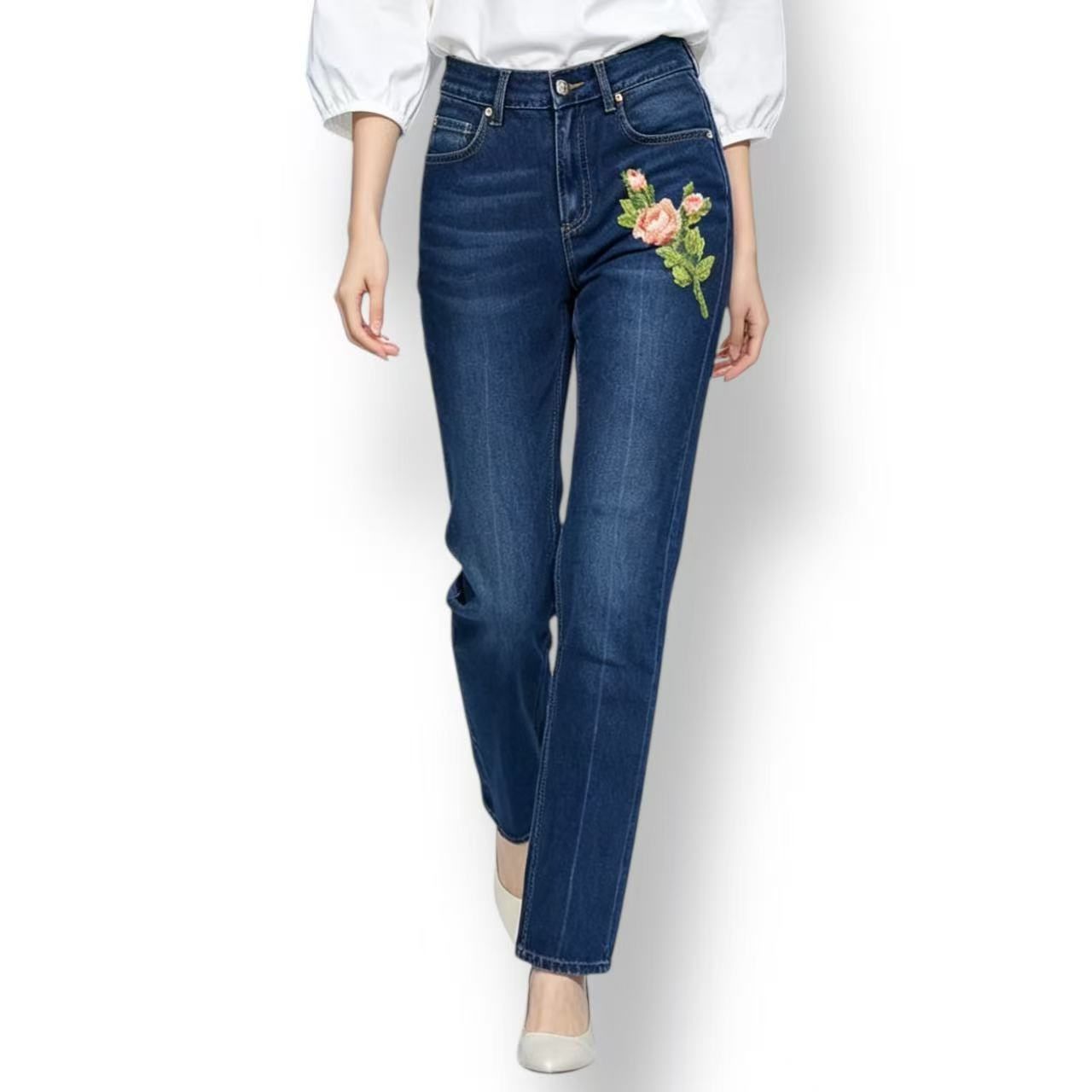 Gucci Denim Pants Tiger Flower Embroidery Blue