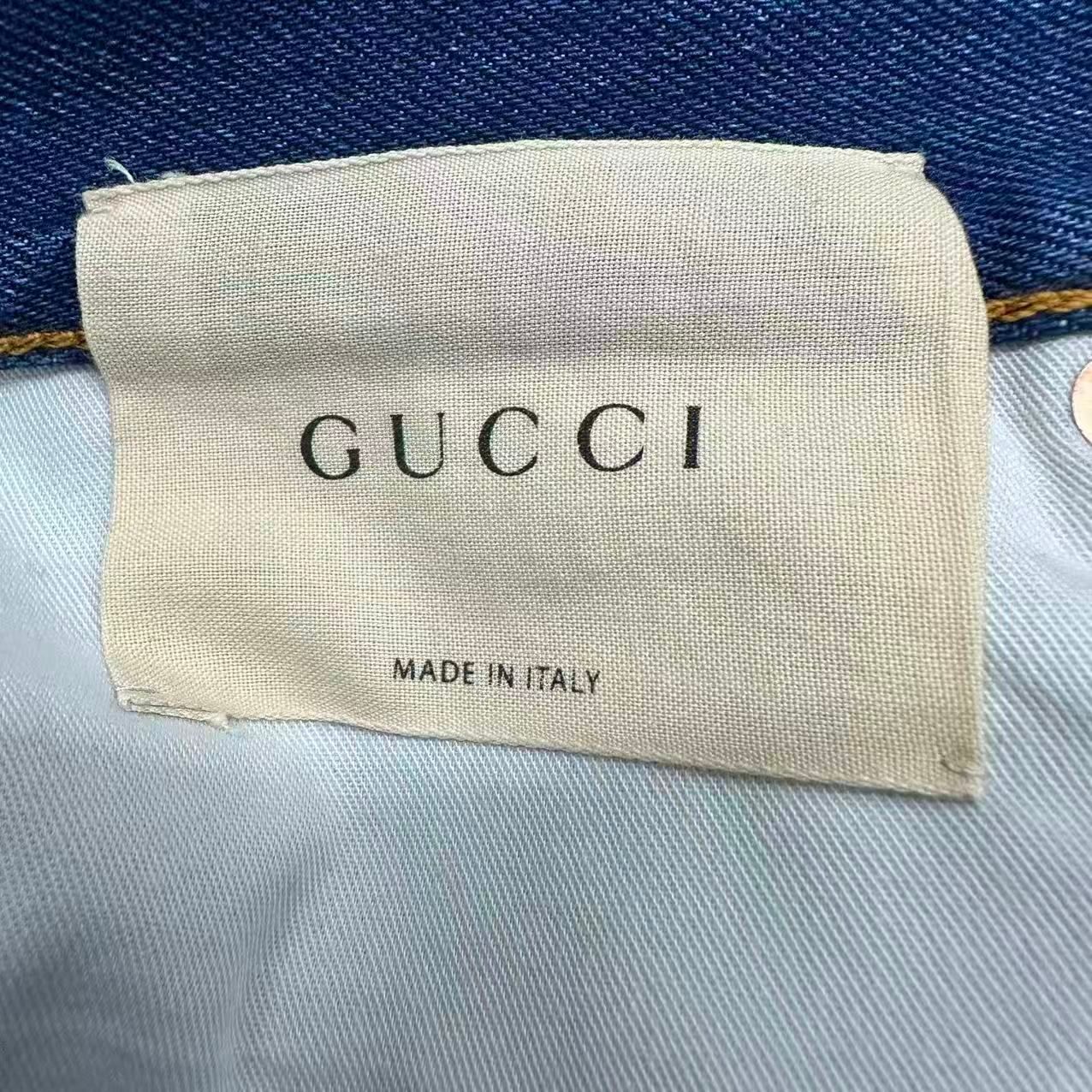 Gucci Denim Pants Tiger Flower Embroidery Blue — view 7