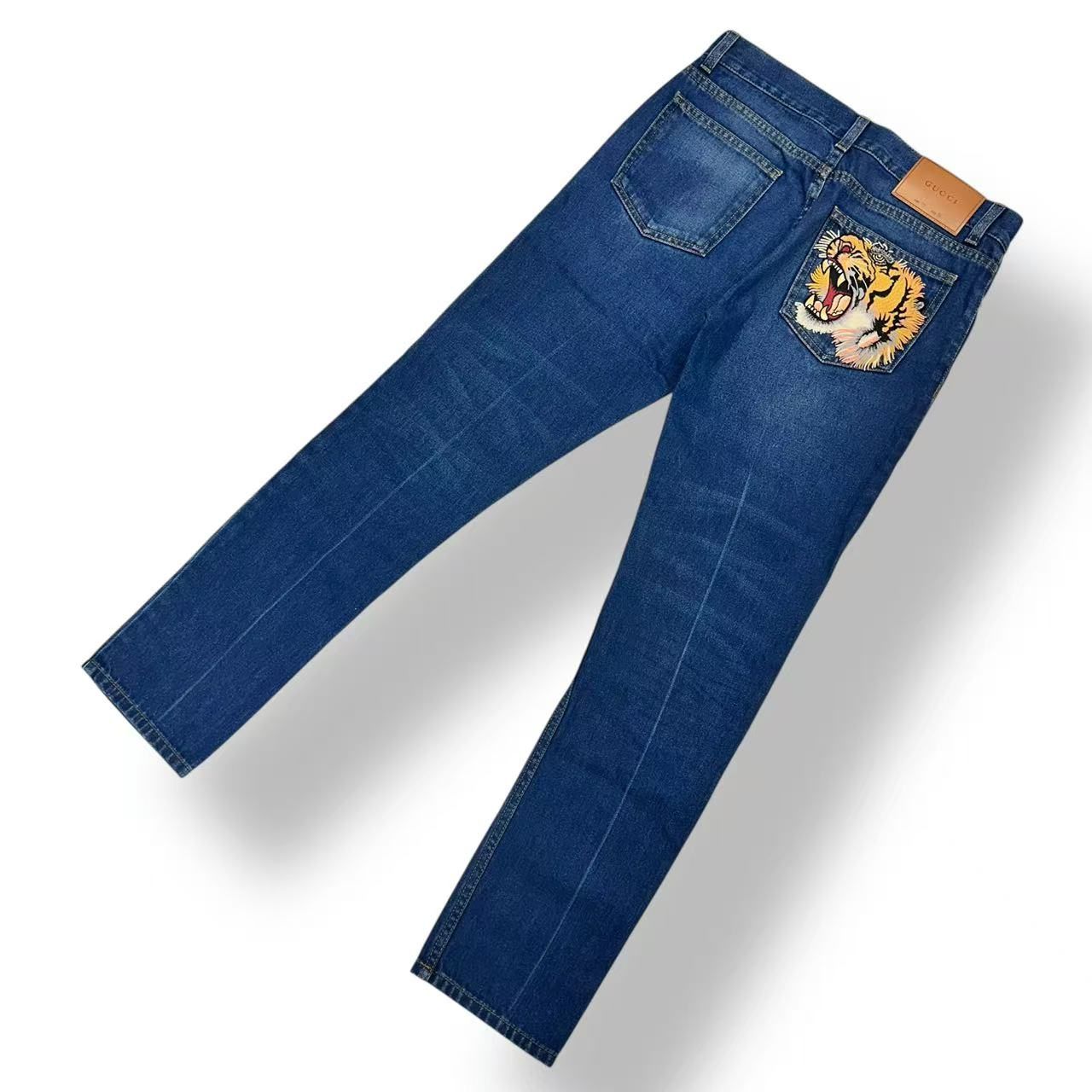 Gucci Denim Pants Tiger Flower Embroidery Blue — view 3