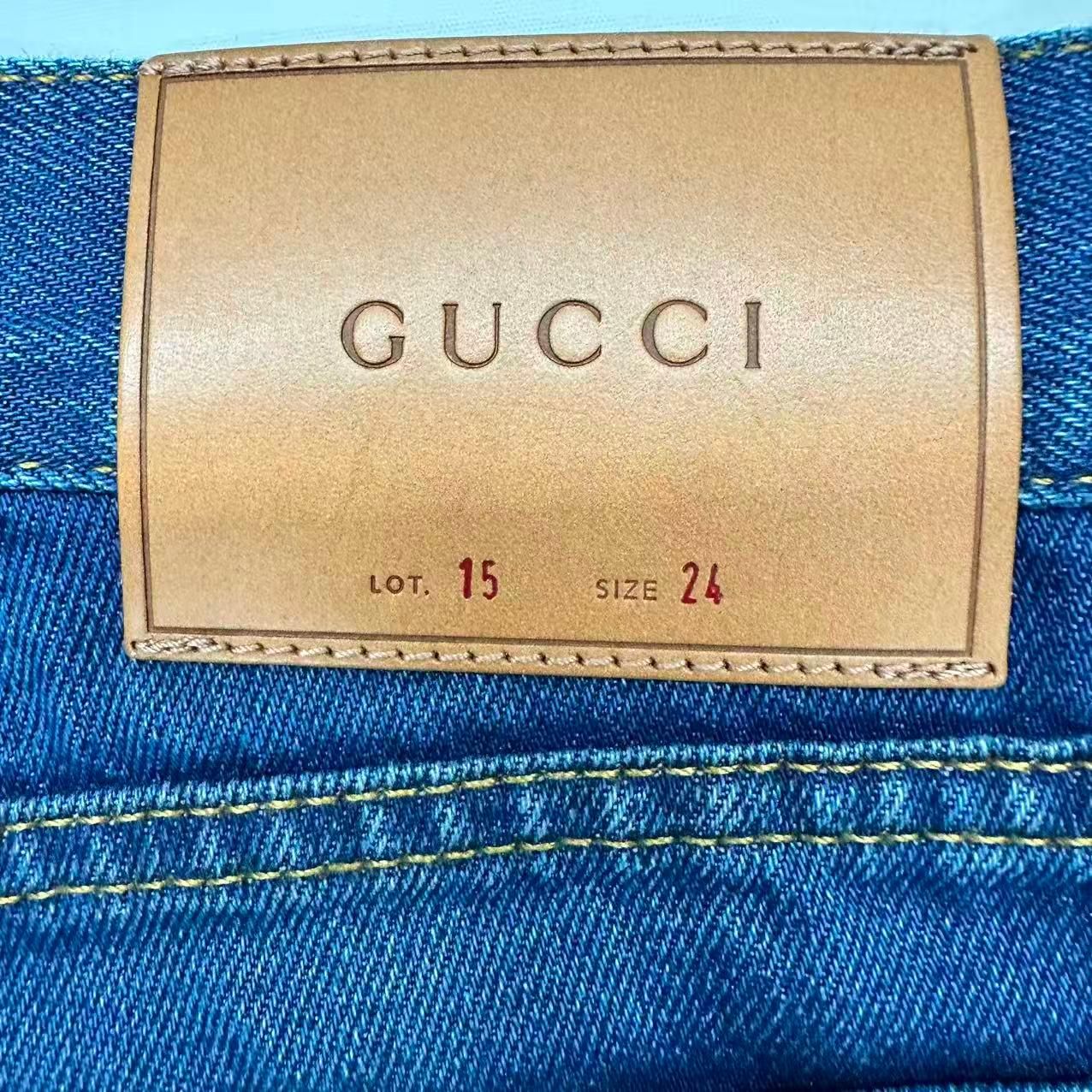 Gucci Denim Pants Tiger Flower Embroidery Blue — view 4