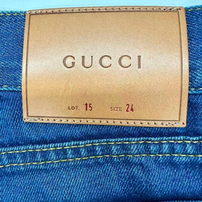 Gucci Denim Pants Tiger Flower Embroidery Blue — view 4