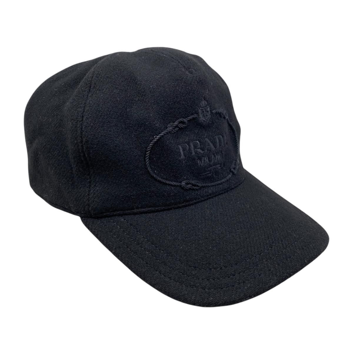 Prada Hat Logo Embroidery Baseball Cap M Wool Black — view 2