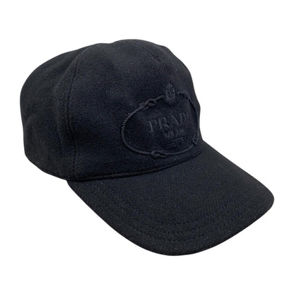 Prada Hat Logo Embroidery Baseball Cap M Wool Black — view 2