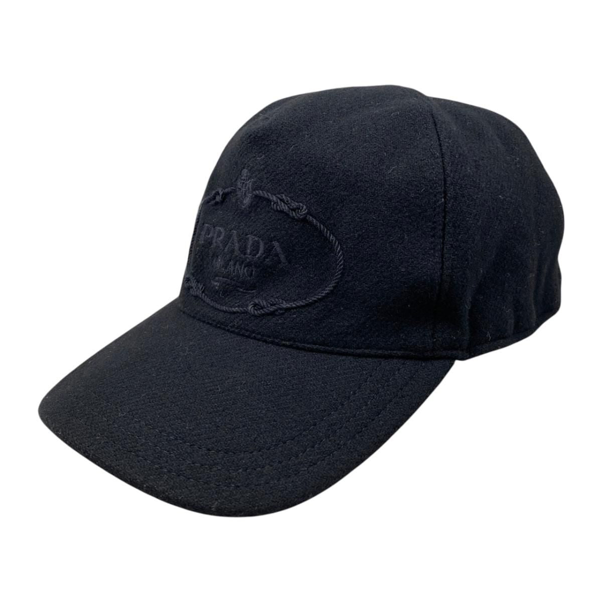 Prada Hat Logo Embroidery Baseball Cap M Wool Black