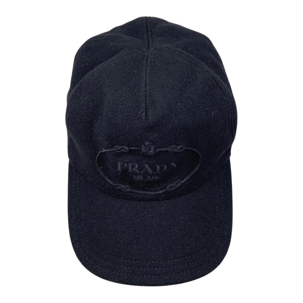 Prada Hat Logo Embroidery Baseball Cap M Wool Black — view 5