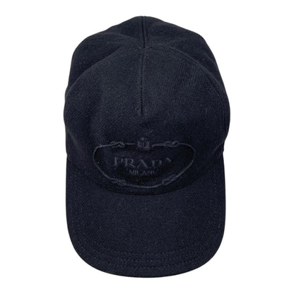 Prada Hat Logo Embroidery Baseball Cap M Wool Black — view 5