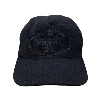 Prada Hat Logo Embroidery Baseball Cap M Wool Black — view 3