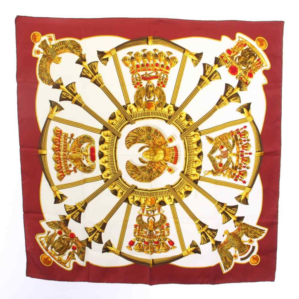 Hermes Carre 90 Caty Ancient Egypt Scarab Pectral Scarf Silk Red White TK