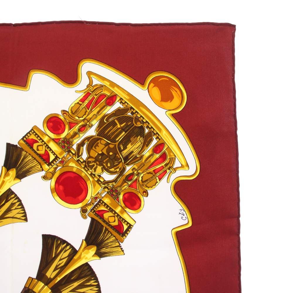 Hermes Carre 90 Caty Ancient Egypt Scarab Pectral Scarf Silk Red White TK — view 4