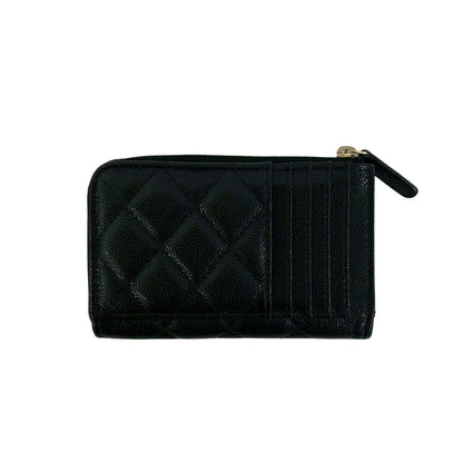 Chanel Box and Seal Fragment Case Quilted CC Logo Caviar Leather Coin Black — view 2