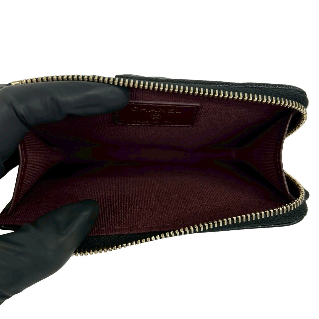 Chanel Box and Seal Fragment Case Quilted CC Logo Caviar Leather Coin Black — view 9